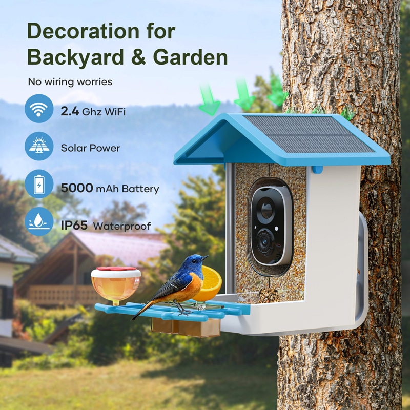 G02 Blue Smart Solar Bird Feeder -decoration for backyard & garden
