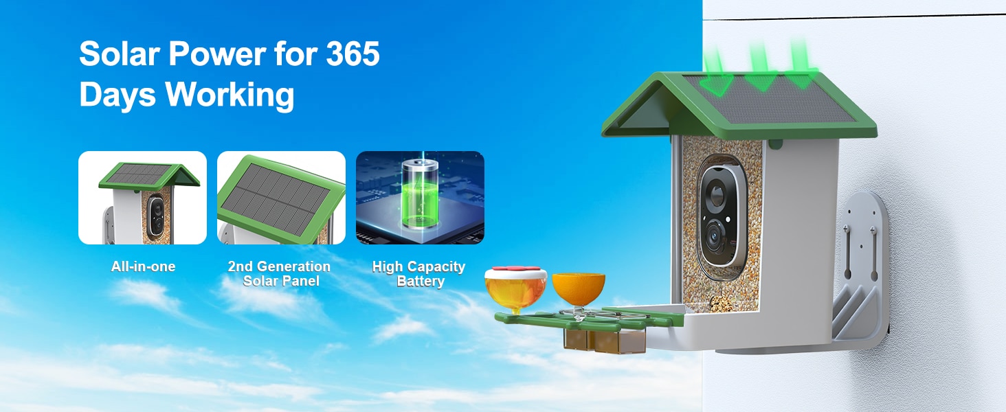 hummingbird feeder with camera - solar power for 365 days working