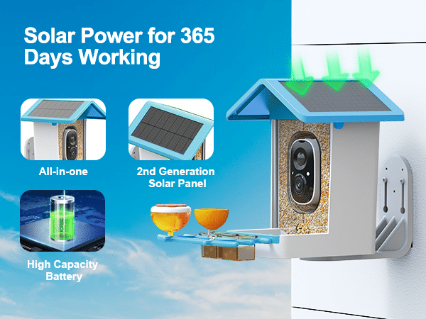 solar bird feeder with camera - solar power for 365 days working